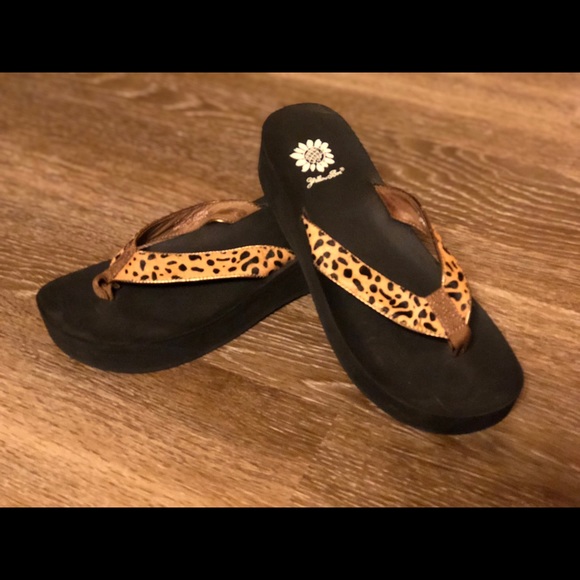 yellow box cheetah sandals